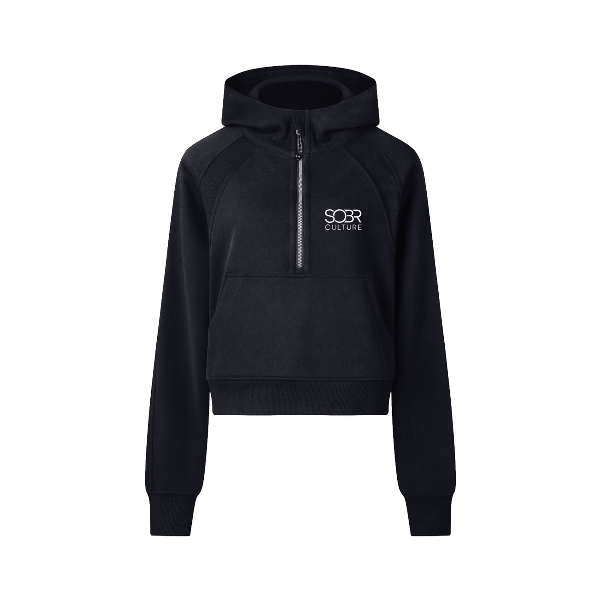 Calm Over Chaos Cropped Half Zip Sweatshirt in Black