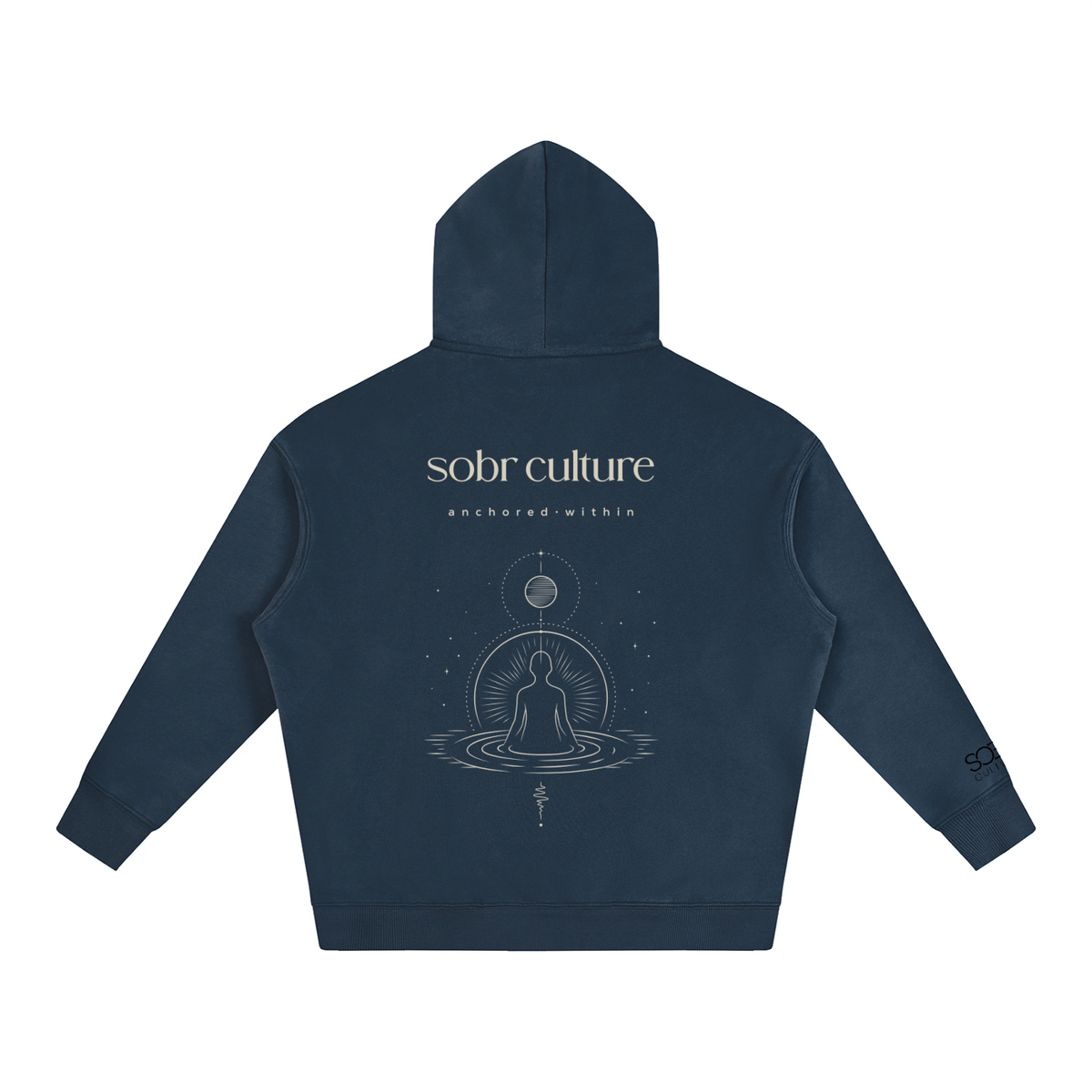 Anchored Within Hoodie Navy – Back View with Anchored Within Graphic