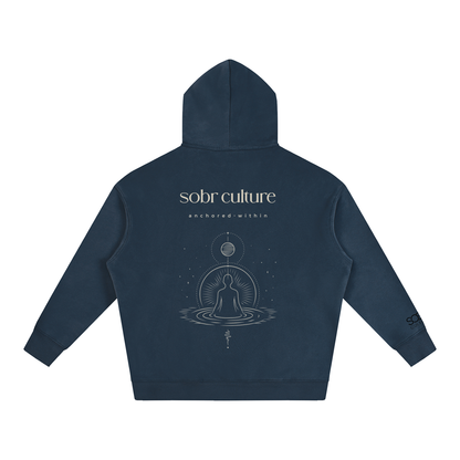 Anchored Within Hoodie Navy – Back View with Anchored Within Graphic