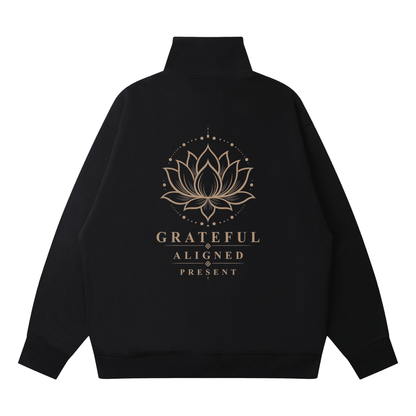 The Aligned Oversized Quarter Zip Pullover in Black – Back View