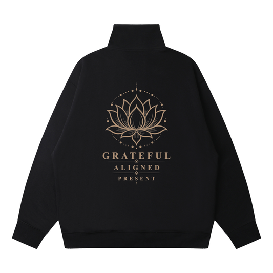 The Aligned Oversized Quarter Zip Pullover in Black – Back View
