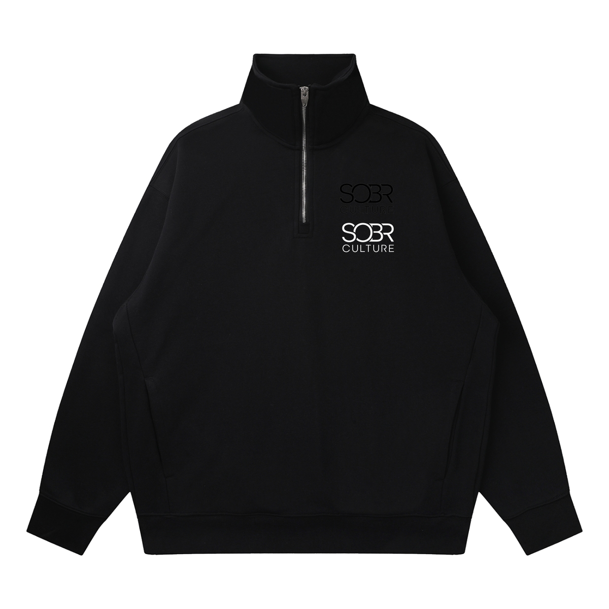 The Aligned Oversized Quarter Zip Pullover in Black – Front View