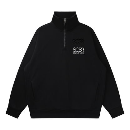 The Aligned Oversized Quarter Zip Pullover in Black – Front View