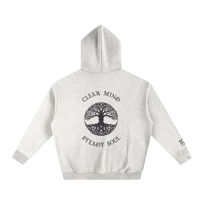 Clear Mind, Steady Soul Oversized Hoodie in Oat Gray – Back View